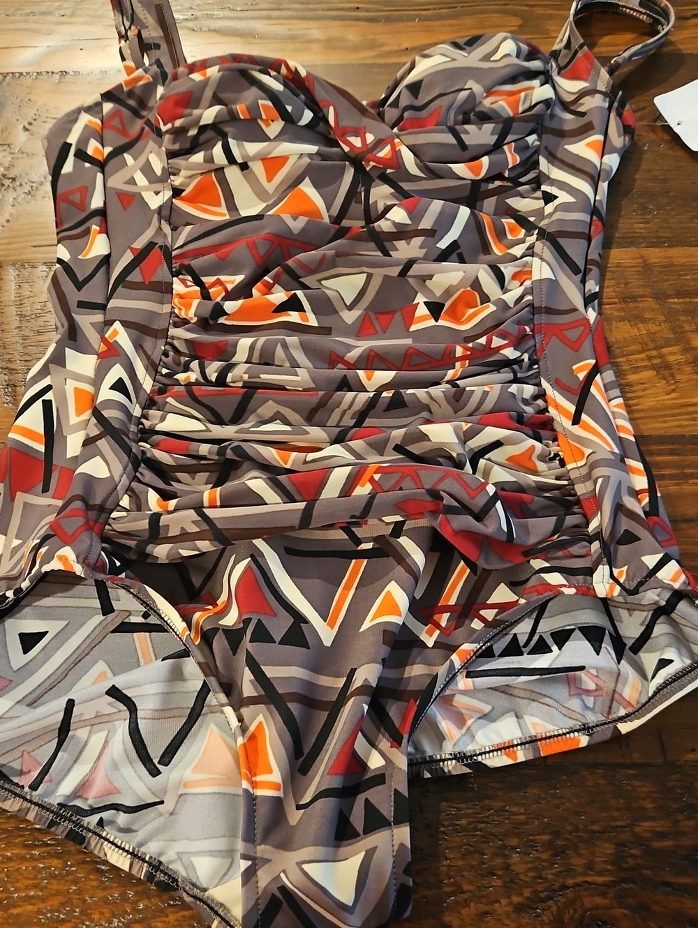 MiracleSuit Geometric One Piece in Gray & Red US 12 NWT